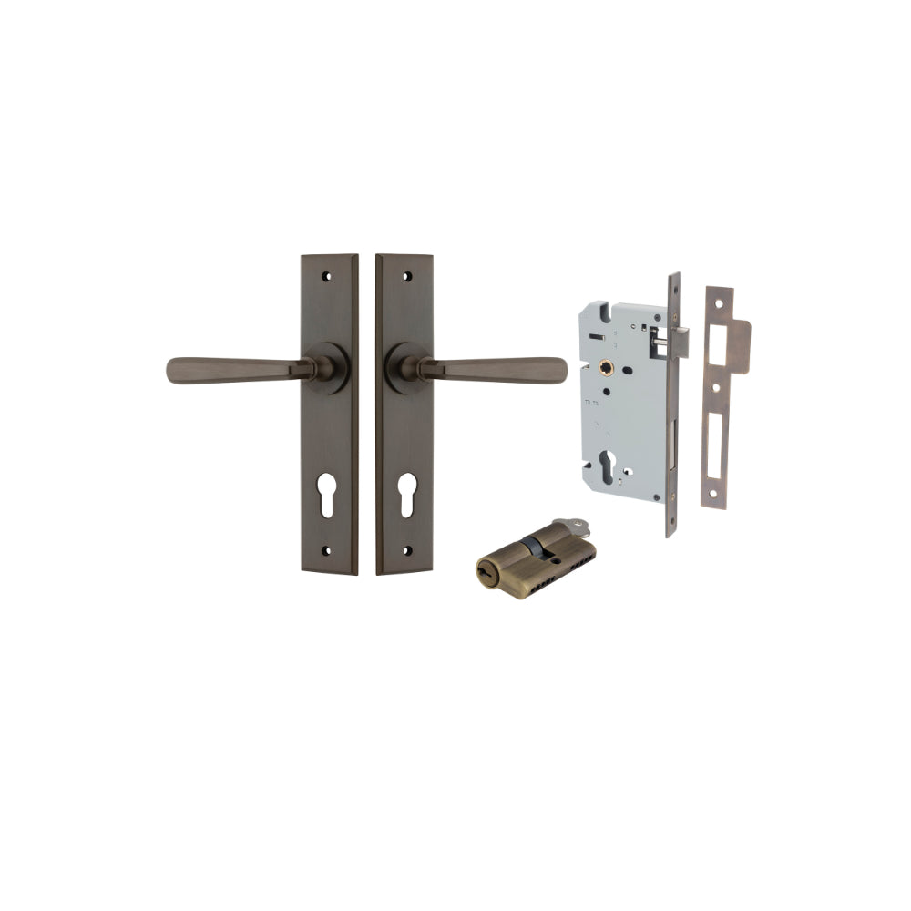Door Lever Copenhagen Chamfered Euro Pair Signature Brass CTC85mm L120xP59mm BPH240xW50mm Mortice Lock Euro Signature Brass CTC85mm Backset 60mm, Euro Cylinder Dual Function 5 Pin Signature Brass 65mm KA4 in Signature Brass