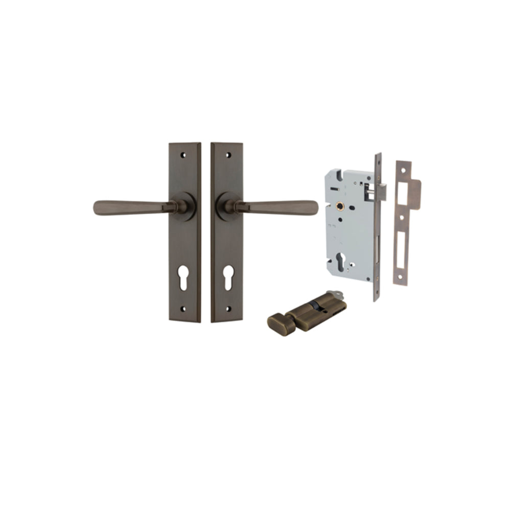 Door Lever Copenhagen Chamfered Euro Pair Signature Brass CTC85mm L120xP59mm BPH240xW50mm Mortice Lock Euro Signature Brass CTC85mm Backset 60mm, Euro Cylinder Key Thumb 5 Pin Signature Brass 65mm KA4 in Signature Brass