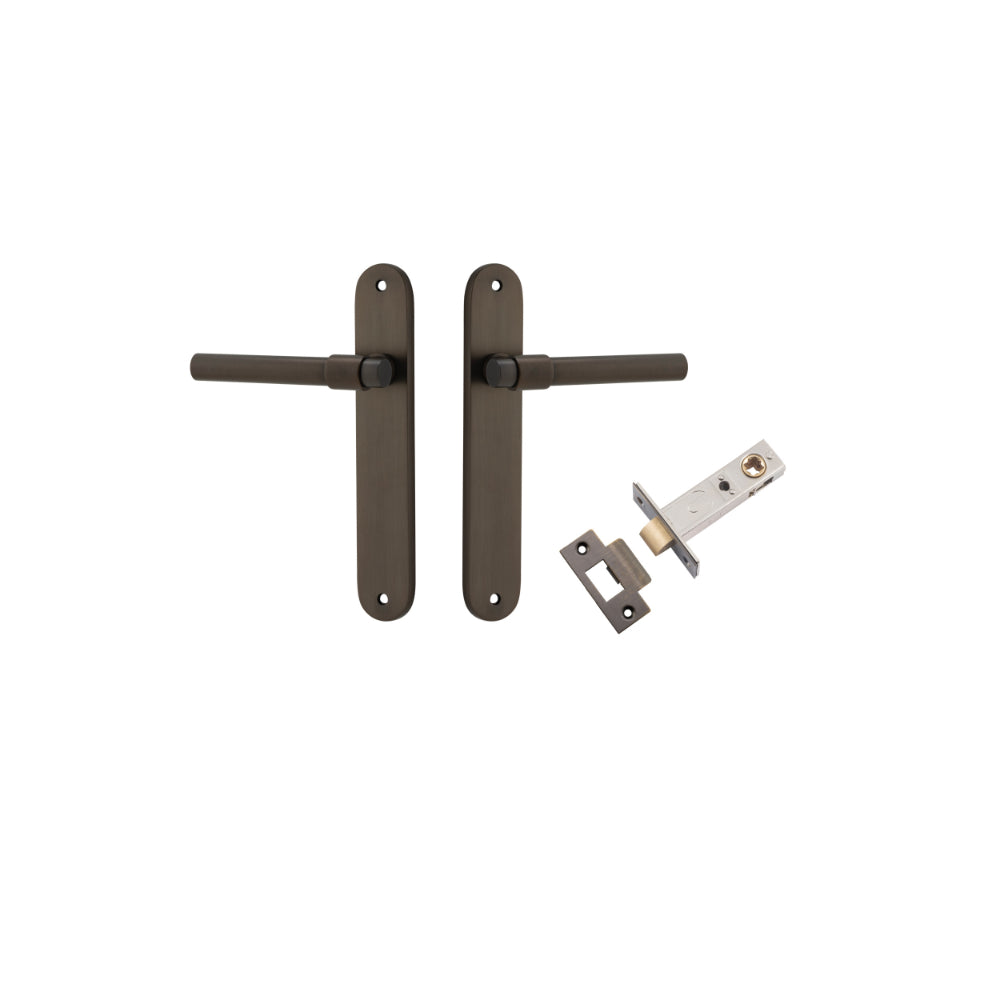 Door Lever Helsinki Oval Latch Pair Signature Brass H240xW40xP44mm Passage Kit Tube Latch Split Cam 'T' Striker Signature Brass Backset 60mm in Signature Brass