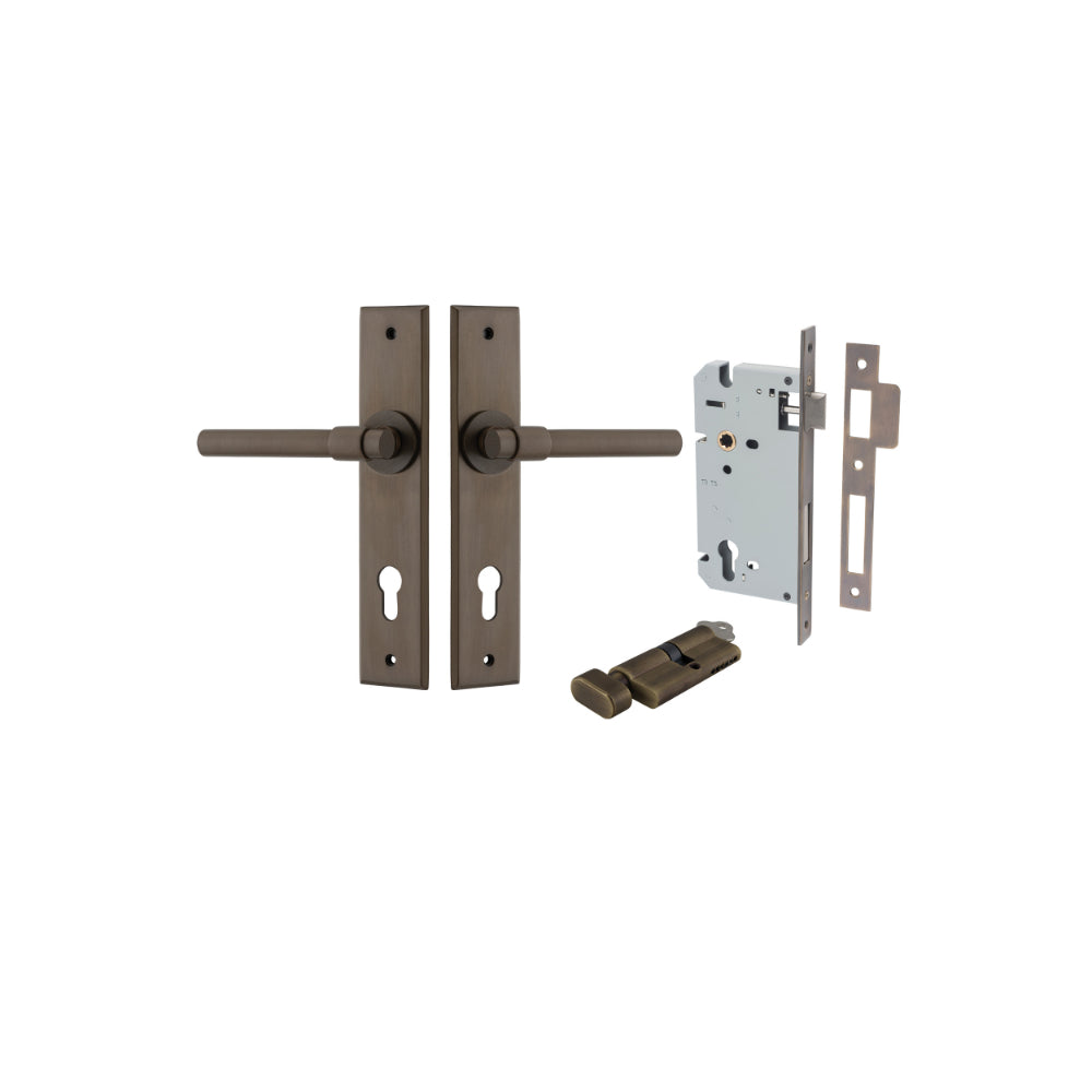 Door Lever Helsinki Chamfered Euro Pair Signature Brass CTC85mm L137xP60mm BPH240xW50mm Mortice Lock Euro Signature Brass CTC85mm Backset 60mm, Euro Cylinder Key Thumb 5 Pin Signature Brass 65mm KA4 in Signature Brass