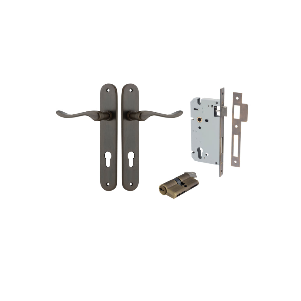 Door Lever Stirling Oval Euro Pair Signature Brass CTC85mm H240xW40xP64mm Entrance Kit Mortice Lock Euro Signature Brass CTC85mm Backset 60mm, Euro Cylinder Dual Function 5 Pin Signature Brass L65mm KA1 in Signature Brass