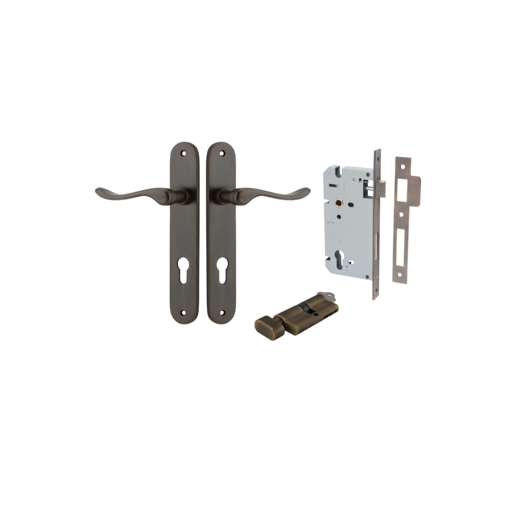Door Lever Stirling Oval Euro Pair Signature Brass CTC85mm H240xW40xP64mm Entrance Kit Mortice Lock Euro Signature Brass CTC85mm Backset 60mm, Euro Cylinder Key Thumb 6 Pin Signature Brass L70mm KA1 in Signature Brass