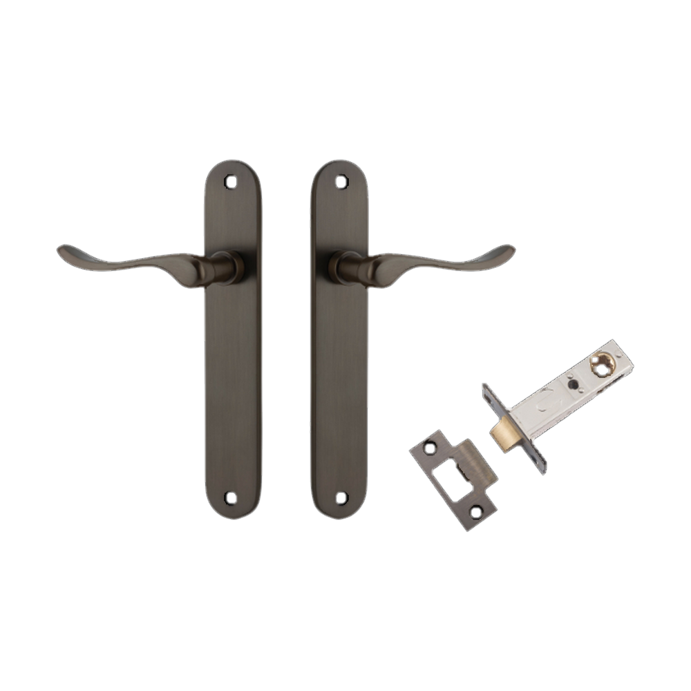 Door Lever Stirling Oval Latch Pair Signature Brass H240xW40xP64mm Passage Kit Tube Latch Split Cam 'T' Striker Signature Brass Backset 60mm in Signature Brass
