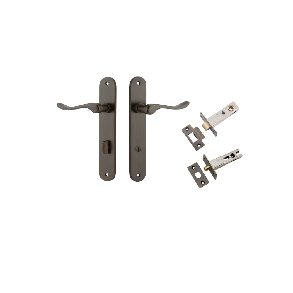 Door Lever Stirling Oval Privacy Pair Signature Brass CTC85mm H240xW40xP64mm Privacy Kit Tube Latch Split Cam 'T' Striker Signature Brass Backset 60mm, Privacy Bolt Round Bolt Signature Brass Backset 60mm in Signature Brass