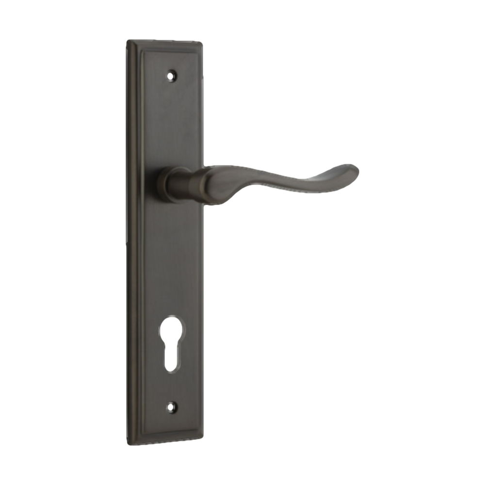 Door Lever Stirling Stepped Euro Pair Signature Brass CTC85mm H237xW50xP64mm in Signature Brass