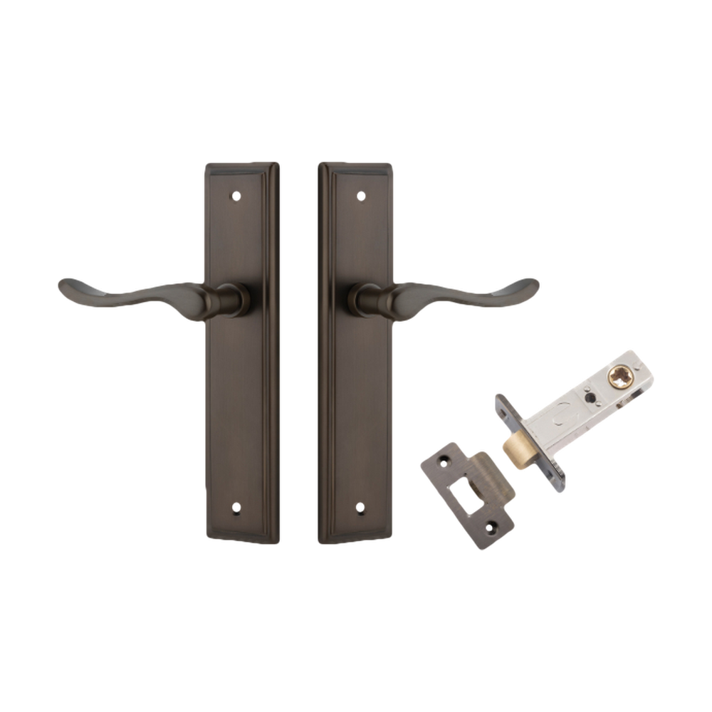 Door Lever Stirling Stepped Latch Pair Signature Brass H237xW50xP64mm Passage Kit Tube Latch Split Cam 'T' Striker Signature Brass Backset 60mm in Signature Brass