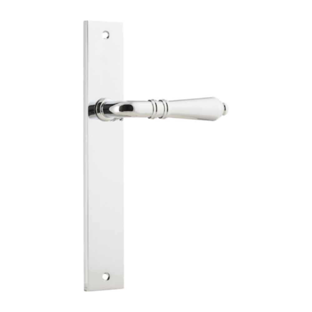 Door Lever Sarlat on Long Backplate Polished Chrome H240xW38xP55mm in Polished Chrome