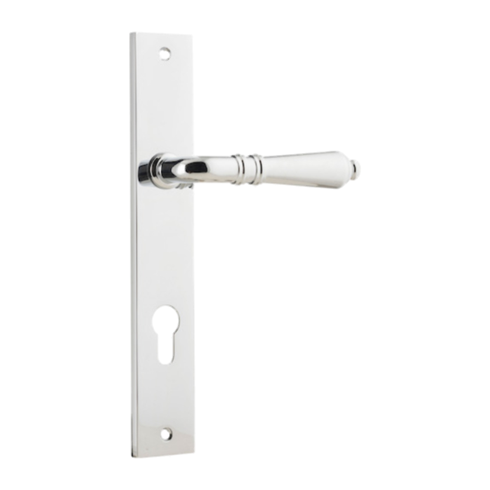 Door Lever Sarlat Rectangular Euro Polished Chrome CTC85mm H240xW38xP55mm in Polished Chrome