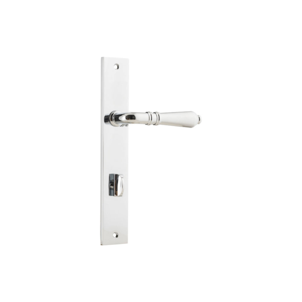 Pair of Iver Sarlat lever handles with rectangular backplates, featuring a sleek, modern design for interior doors.