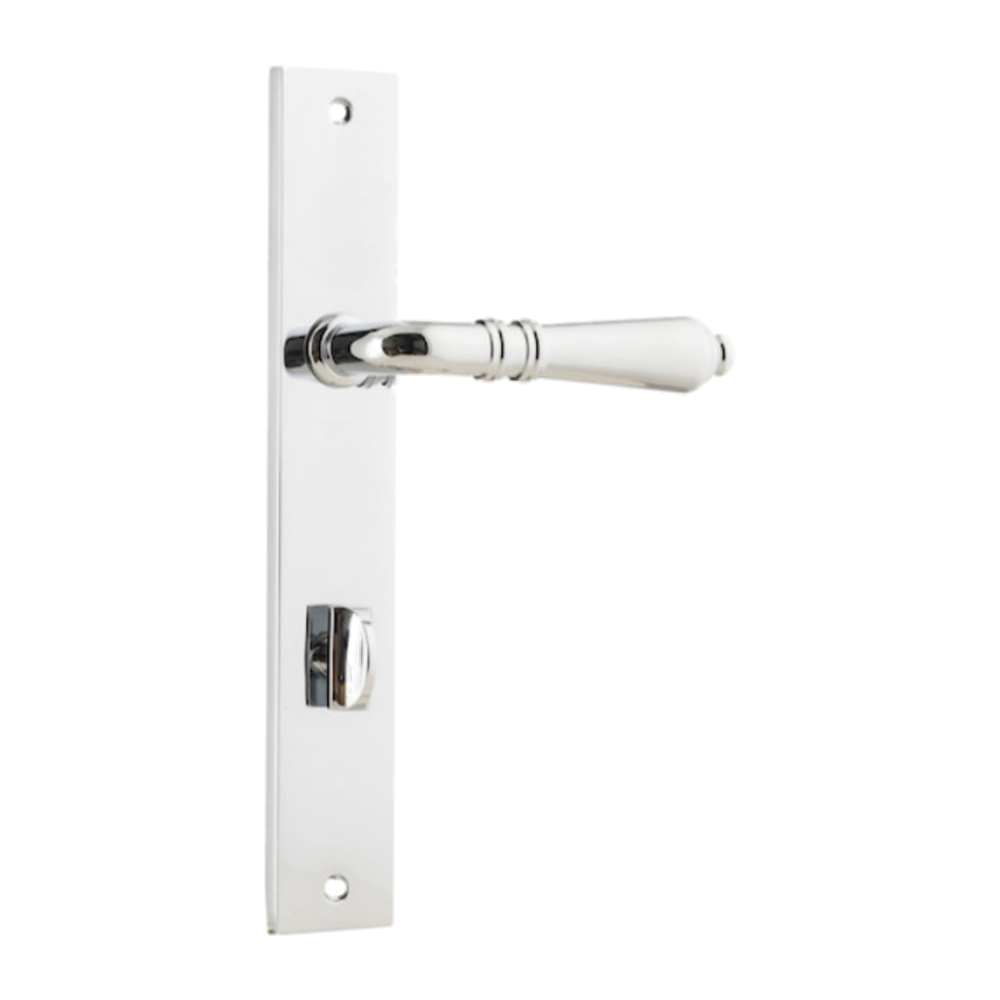 Door Lever Sarlat Rectangular Privacy Polished Chrome CTC85mm H240xW38xP55mm in Polished Chrome