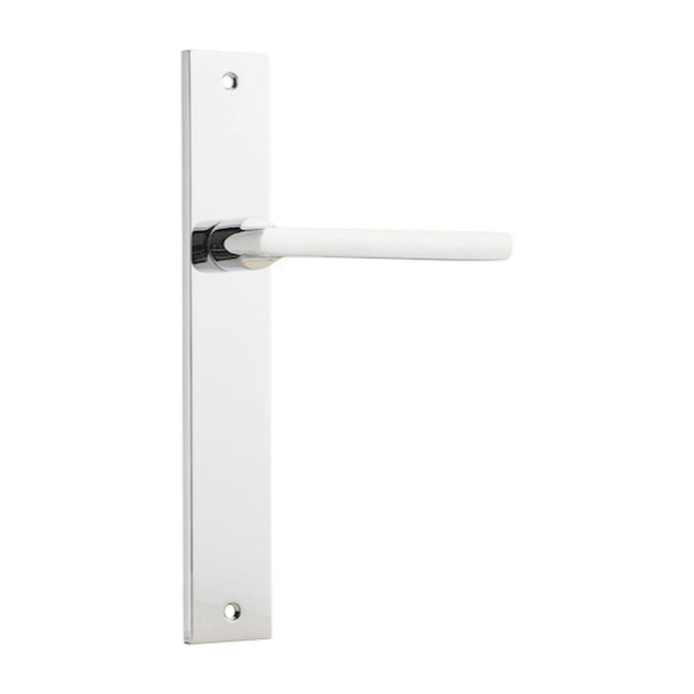 Door Lever Baltimore on Long Backplate Polished Chrome H240xW38xP55mm in Polished Chrome