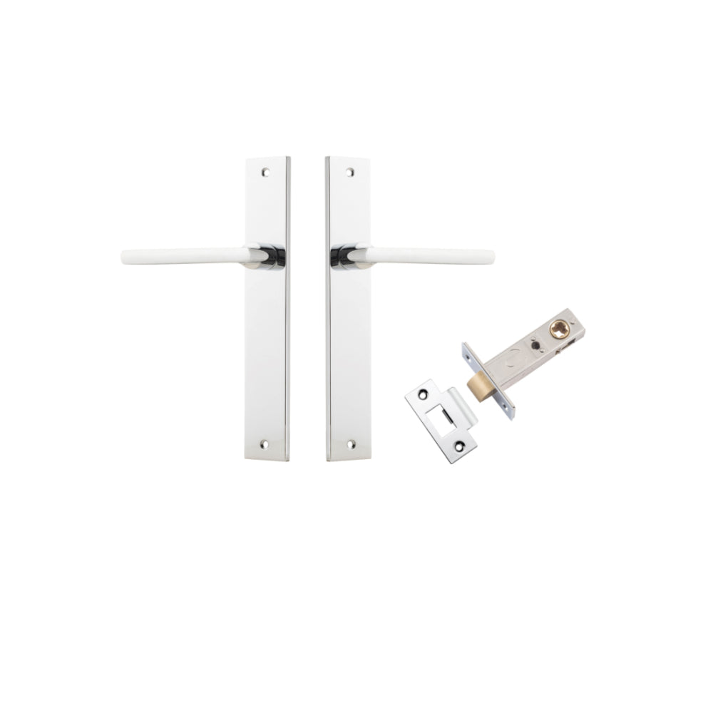 Pair of Iver Baltimore lever door handles on rectangular backplates, shown in a close-up view.