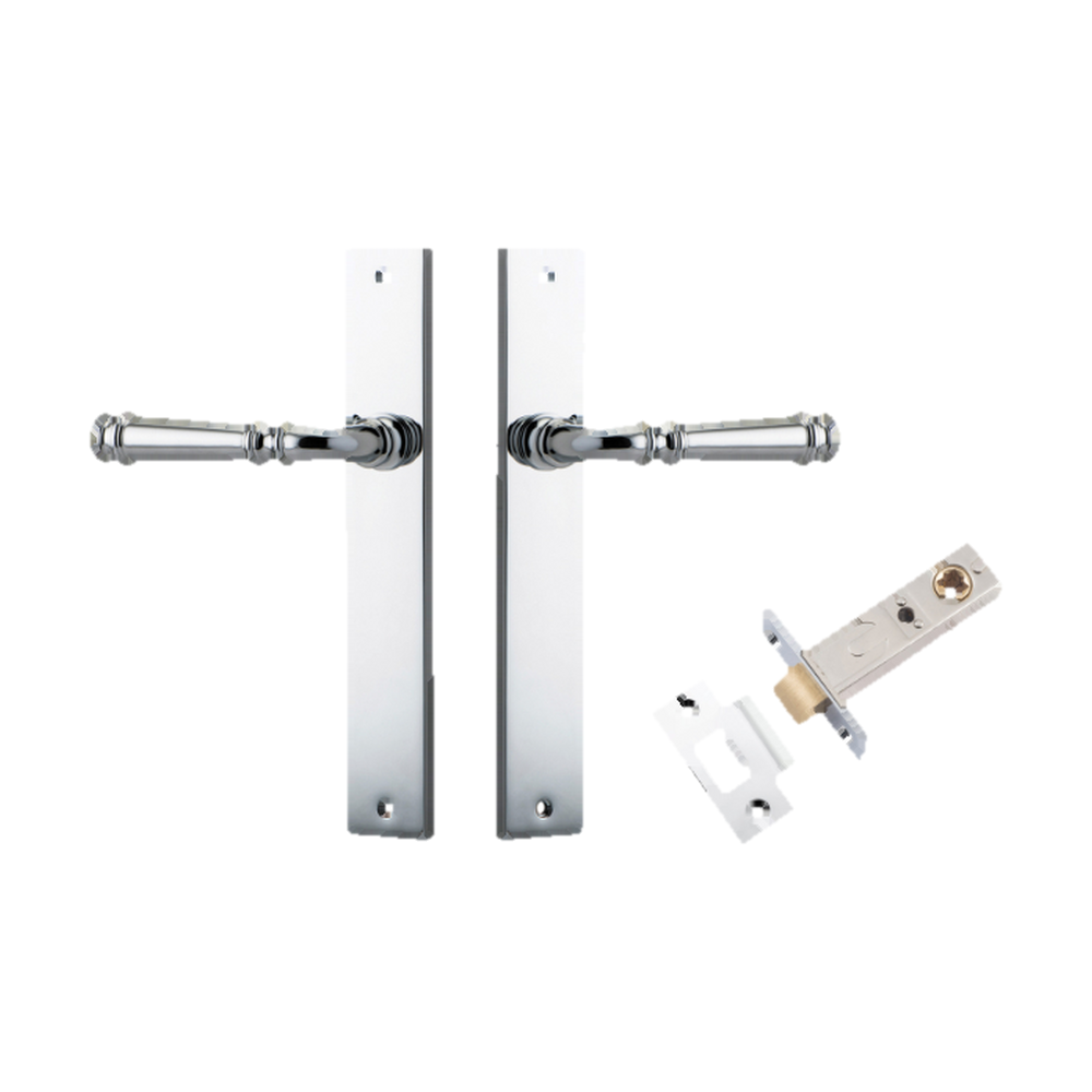 Door Lever Verona Rectangular Latch Polished Chrome H240xW38xP59mm Passage Kit, Tube Latch Split Cam 'T' Striker Polished Chrome Backset 60mm in Polished Chrome