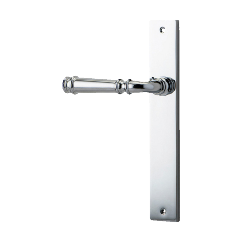 Door Lever Verona Rectangular Latch Left Hand Fixed Polished Chrome L122xP56mm BPH240xW38mm in Polished Chrome