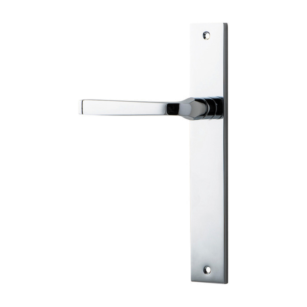 Door Lever Annecy Rectangular Latch Left Hand Fixed Polished Chrome L117xP63mm BPH240xW38mm in Polished Chrome