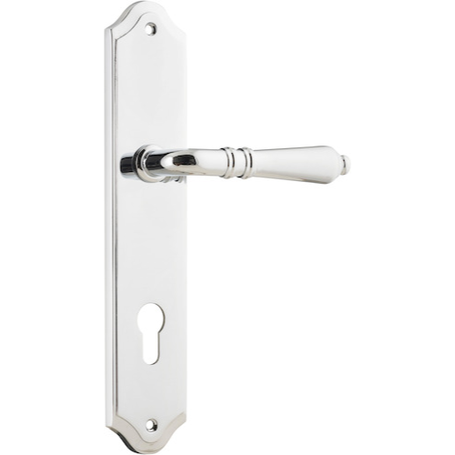 Door Lever Sarlat Shouldered Euro Polished Chrome CTC85mm H250xW48xP57mm in Polished Chrome