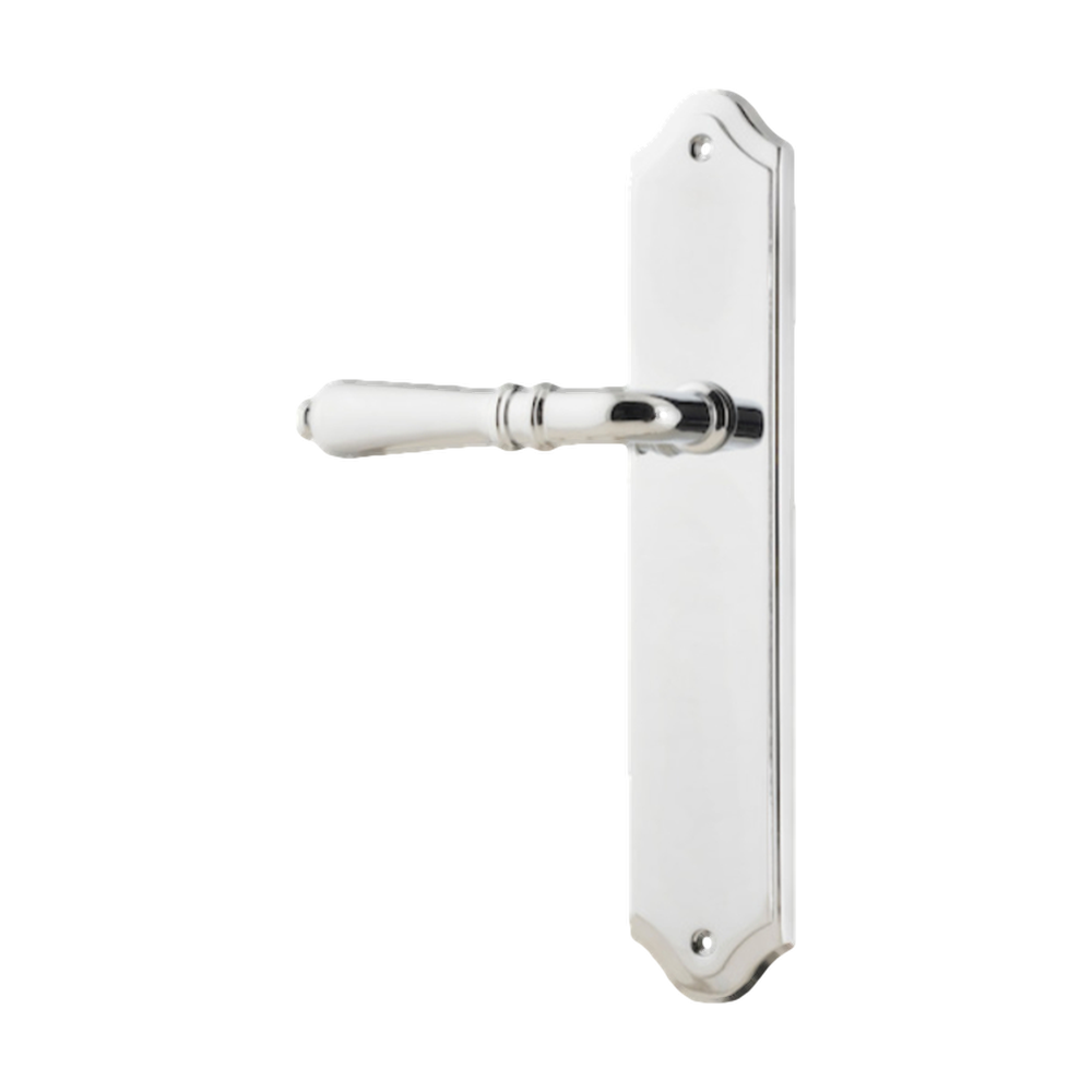 Door Lever Sarlat Shouldered Polished Chrome H250xW48xP57mm - Left Hand Fixed in Polished Chrome