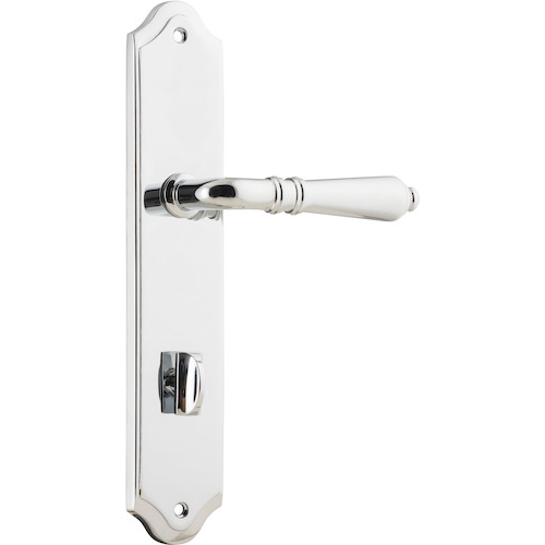 Door Lever Sarlat Shouldered Privacy Polished Chrome CTC85mm H250xW48xP57mm in Polished Chrome