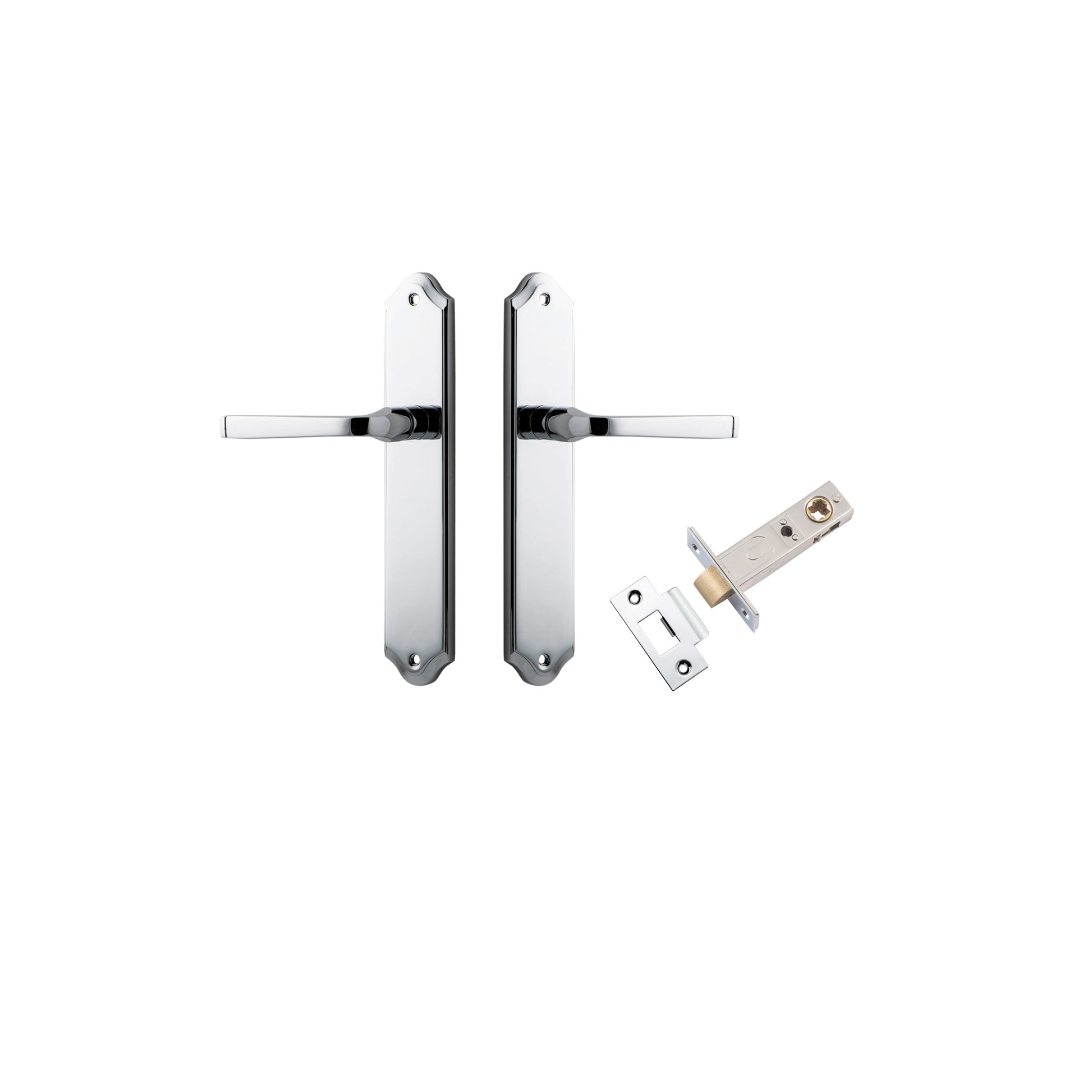 Door Lever Annecy Shouldered Latch Polished Chrome H240xW50xP65mm Passage Kit Tube Latch Split Cam 'T' Striker Polished Chrome Backset 60mm in Polished Chrome