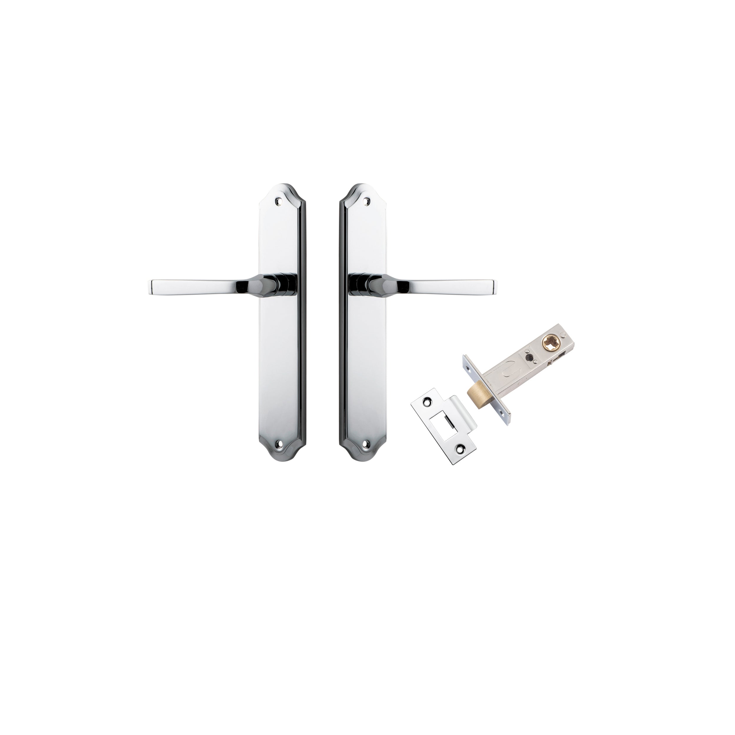 Door Lever Annecy Shouldered Latch Polished Chrome H240xW50xP65mm Passage Kit Tube Latch Split Cam 'T' Striker Polished Chrome Backset 60mm in Polished Chrome