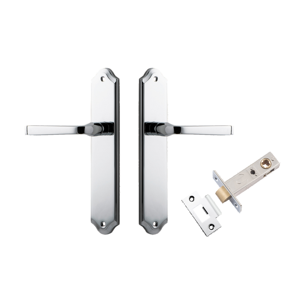 Door Lever Annecy Shouldered Latch Polished Chrome H240xW50xP65mm Passage Kit Tube Latch Split Cam 'T' Striker Polished Chrome Backset 60mm in Polished Chrome
