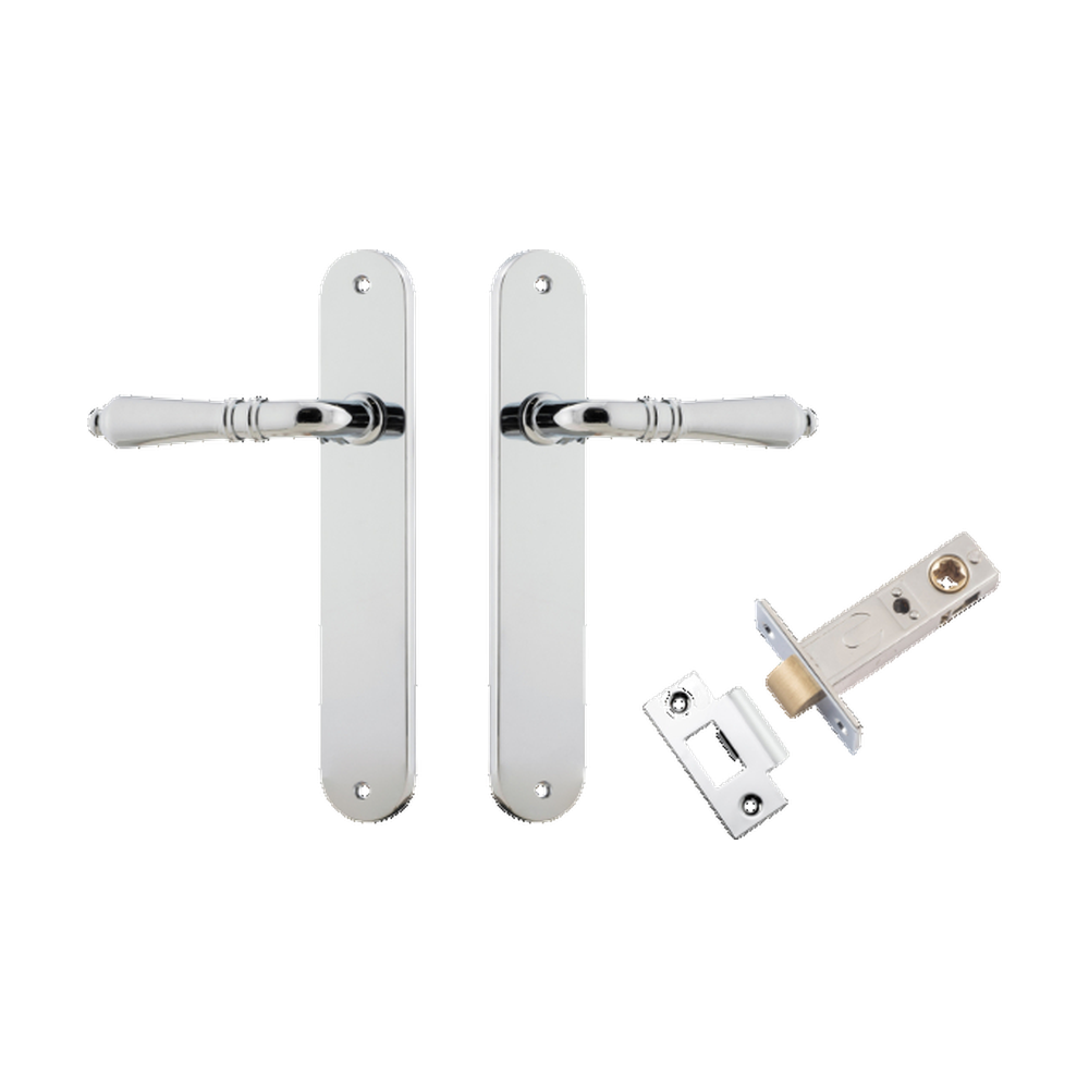 Door Lever Sarlat Oval Latch Polished Chrome H240xW40xP55mm Passage Kit Tube Latch Split Cam 'T' Striker Polished Chrome Backset 60mm in Polished Chrome