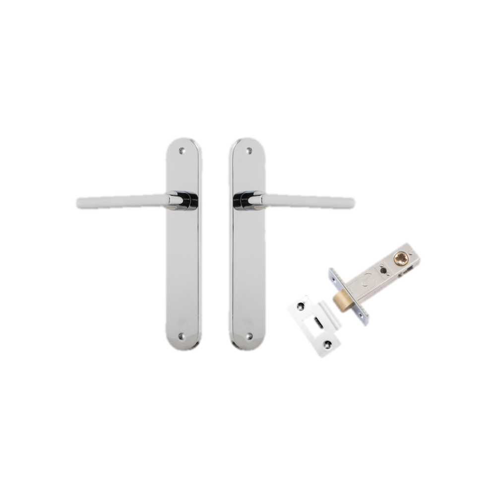 Door Lever Baltimore Oval Latch Polished Chrome H240xW40xP55mm Passage Kit Tube Latch Split Cam 'T' Striker Polished Chrome Backset 60mm in Polished Chrome