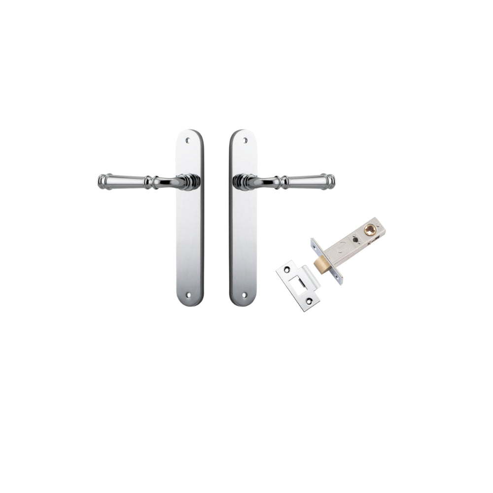Door Lever Verona Oval Latch Polished Chrome H240xW40xP59mm Passage Kit Tube Latch Split Cam 'T' Striker Polished Chrome Backset 60mm in Polished Chrome