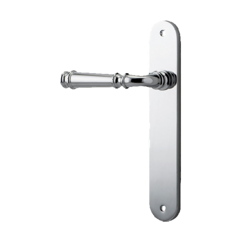 Door Lever Verona Oval Latch Left Hand Fixed Polished Chrome L122xP56mm BPH240xW40mm in Polished Chrome