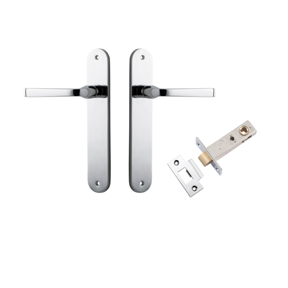 Door Lever Annecy Oval Latch Polished Chrome H240xW40xP62mm Passage Kit Tube Latch Split Cam 'T' Striker Polished Chrome Backset 60mm in Polished Chrome