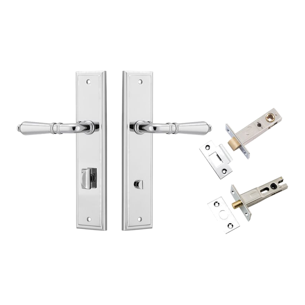 Door Lever Sarlat Stepped Polished Chrome Privacy Kit in Polished Chrome