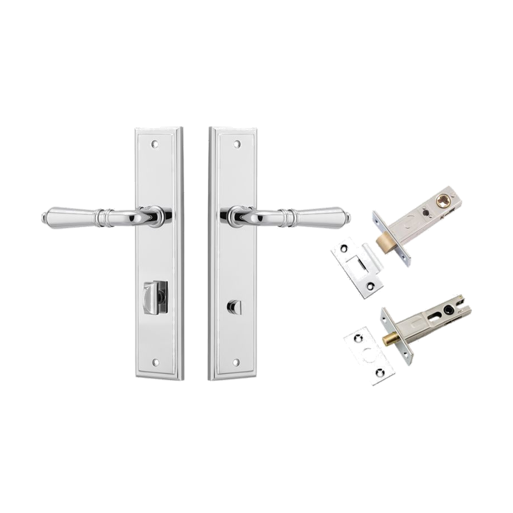 Door Lever Sarlat Stepped Polished Chrome Privacy Kit in Polished Chrome