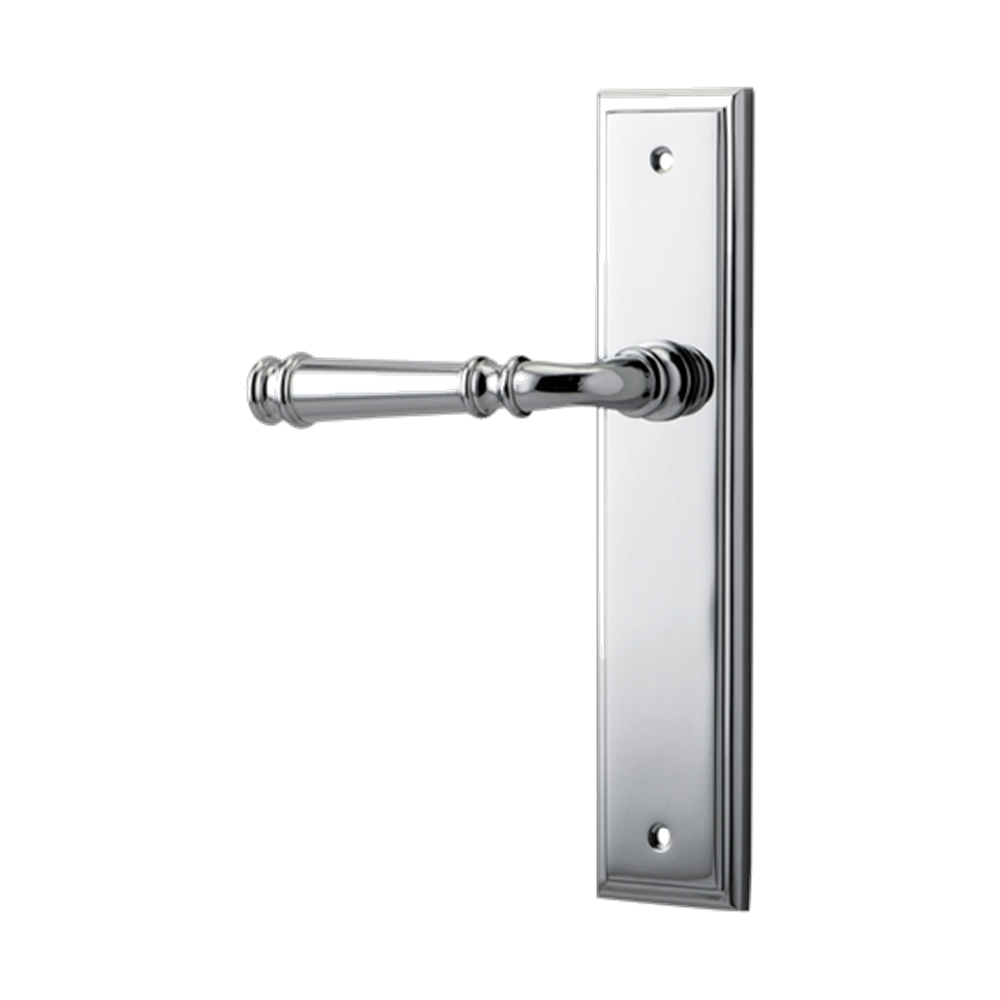 Door Lever Verona Stepped Latch Left Hand Fixed Polished Chrome L122xP59mm BPH237xW50mm in Polished Chrome