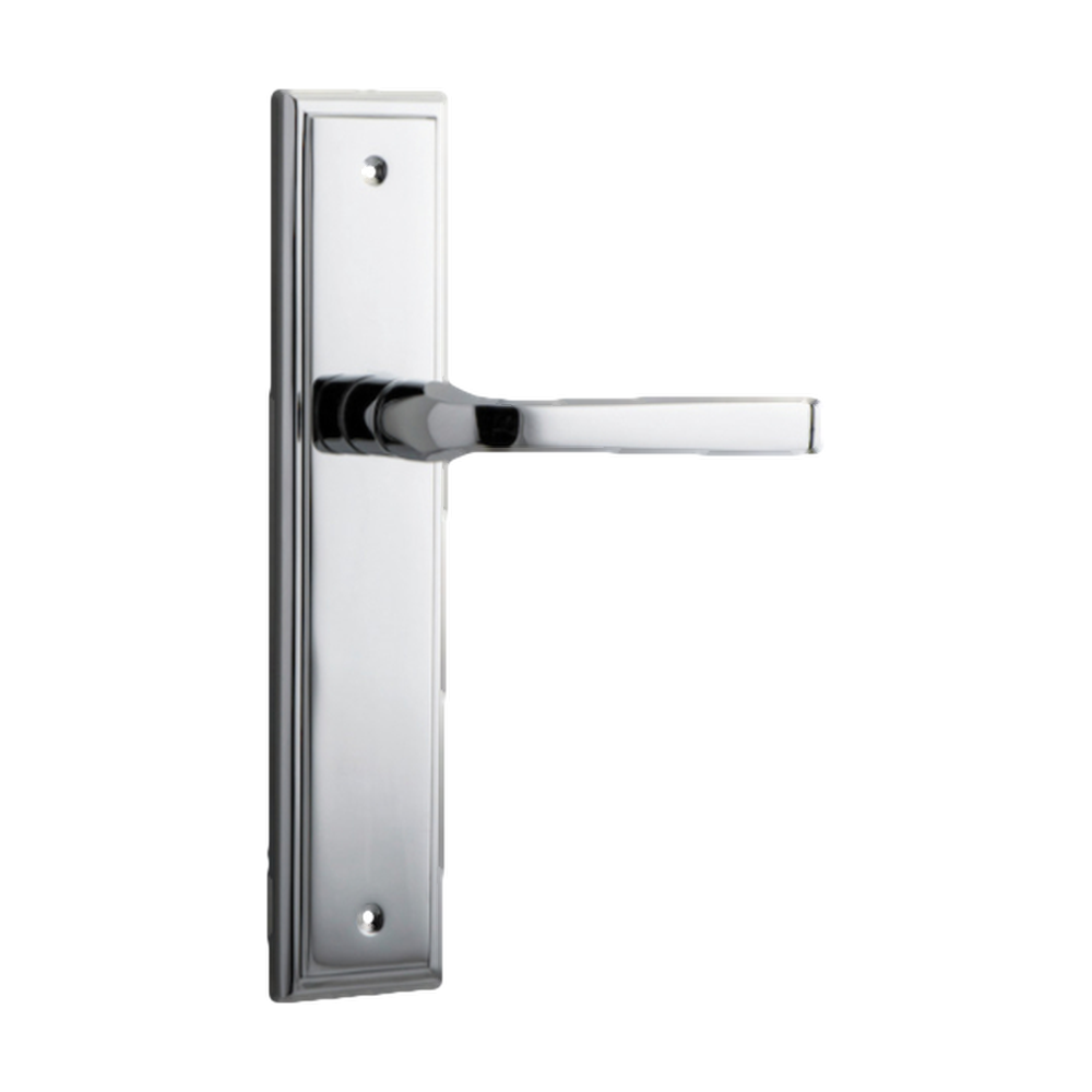 Door Lever Annecy Stepped Latch Polished Chrome H237xW50xP65mm in Polished Chrome