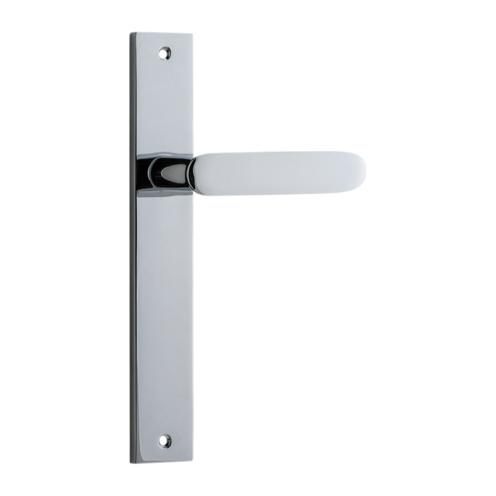 Door Lever Bronte Rectangular Latch Right Hand Fixed Polished Chrome L117xP53mm BPH240xW38mm in Polished Chrome