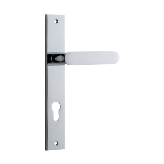 Door Lever Bronte Rectangular Euro Polished Chrome CTC85mm H240xW38xP65mm in Polished Chrome