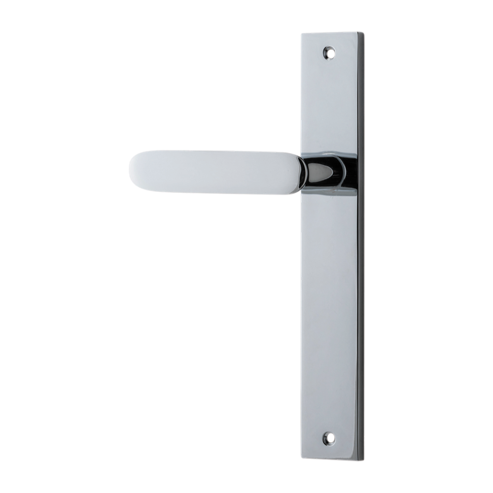 Door Lever Bronte Rectangular Latch Left Hand Fixed Polished Chrome L117xP53mm BPH240xW38mm in Polished Chrome