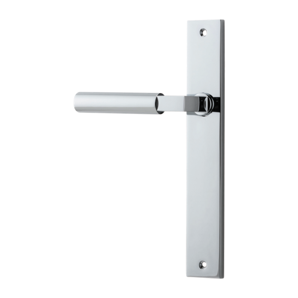Door Lever Berlin Rectangular Latch Left Hand Fixed Polished Chrome L120xP57mm BPH240xW38mm in Polished Chrome