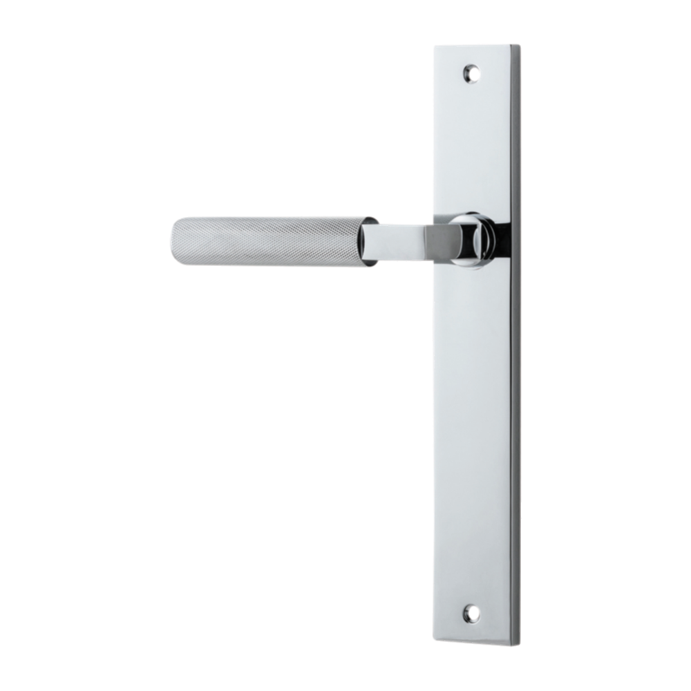 Door Lever Brunswick Rectangular Latch Left Hand Fixed Polished Chrome L120xP57mm BPH240xW38mm in Polished Chrome