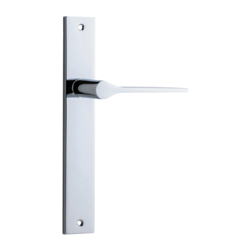 Door Lever Como Rectangular Latch Right Hand Fixed Polished Chrome L119xP59mm BPH240xW38mm in Polished Chrome