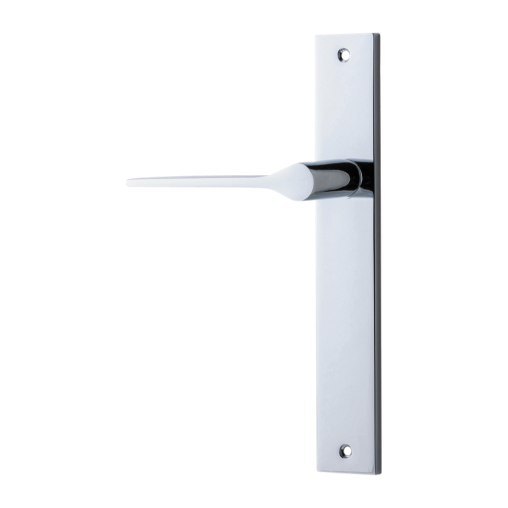 Door Lever Como Rectangular Latch Left Hand Fixed Polished Chrome L119xP59mm BPH240xW38mm in Polished Chrome