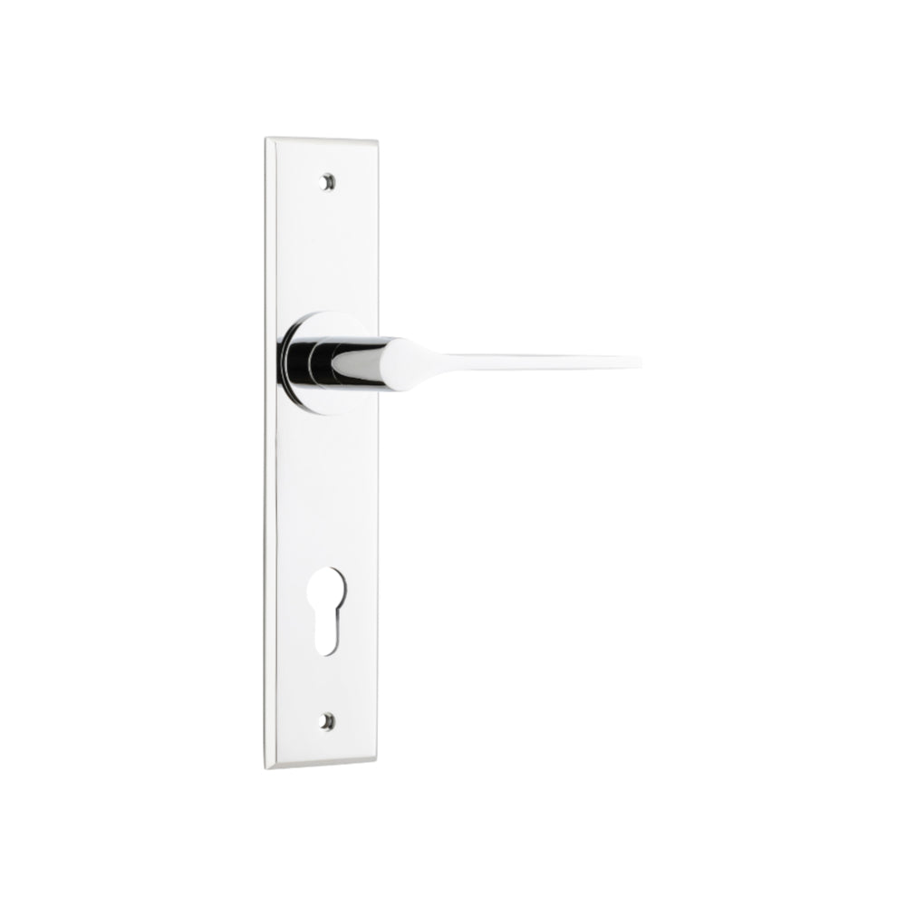 Door Lever Como Chamfered Euro Polished Chrome H240xW50xP61mm in Polished Chrome