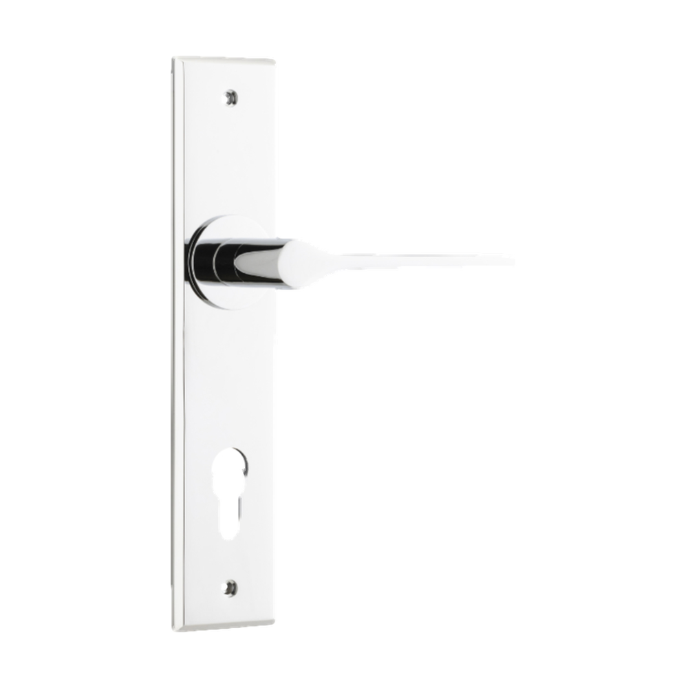 Door Lever Como Chamfered Euro Polished Chrome H240xW50xP61mm in Polished Chrome
