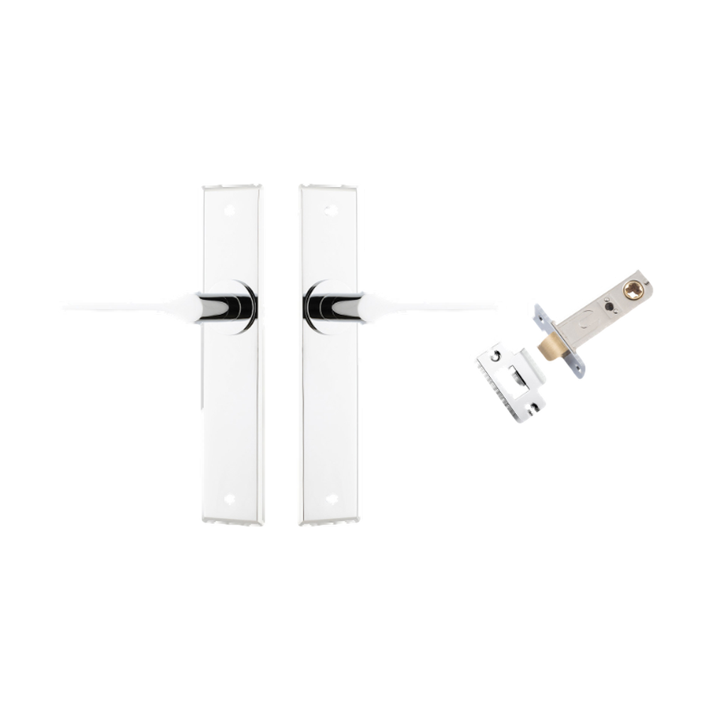 Door Lever Como Chamfered Polished Chrome L119xP61mm BPH240xW50mm Passage Kit Tube Latch Split Cam 'T' Striker Polished Chrome Backset 60mm in Polished Chrome