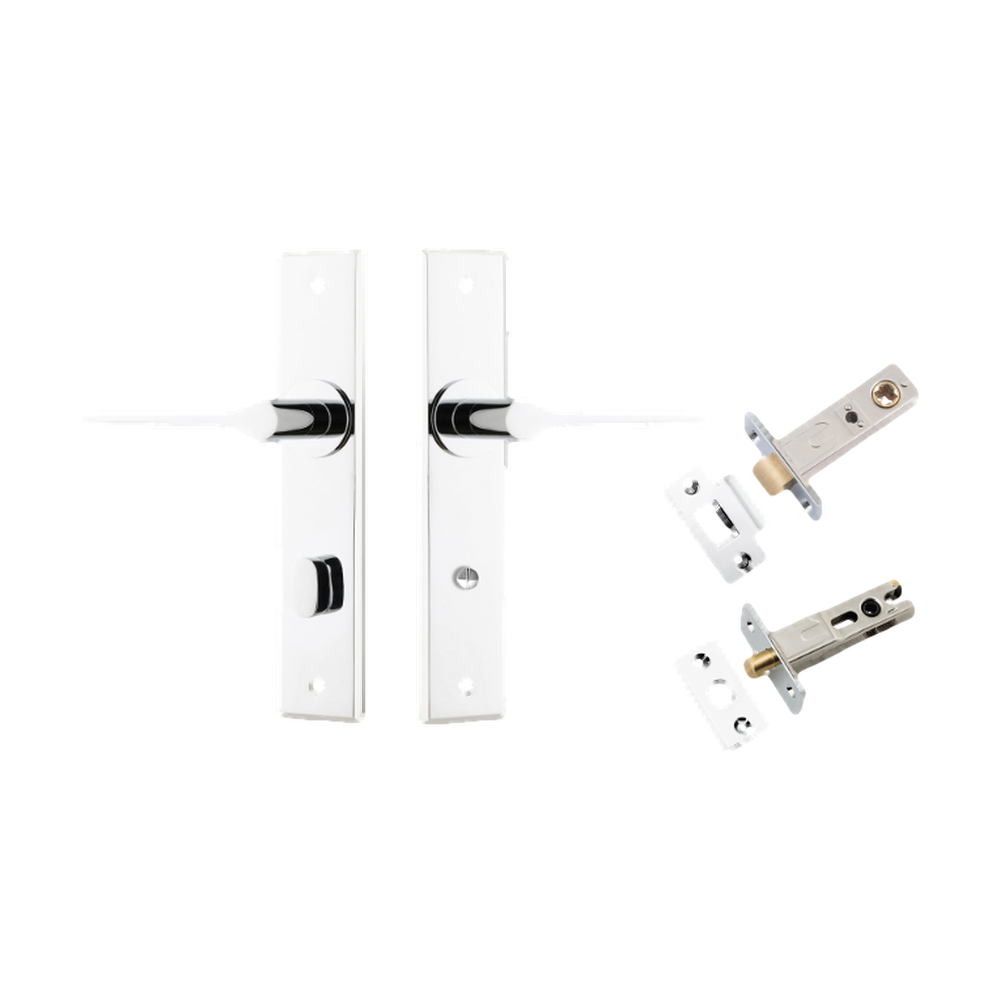 Door Lever Como Chamfered Privacy Polished Chrome CTC85mm L119xP61mm BPH240xW50mm Privacy Kit Tube Latch Split Cam 'T' Striker Polished Chrome Backset 60mm Privacy Bolt Round Bolt Polished Chrome Backset 60mm in Polished Chrome