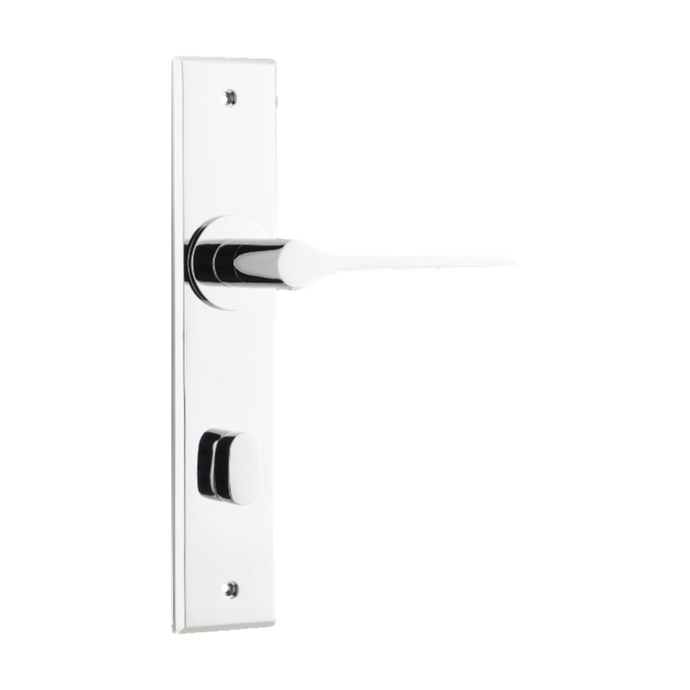 Door Lever Como Chamfered Privacy Polished Chrome H240xW50xP61mm in Polished Chrome