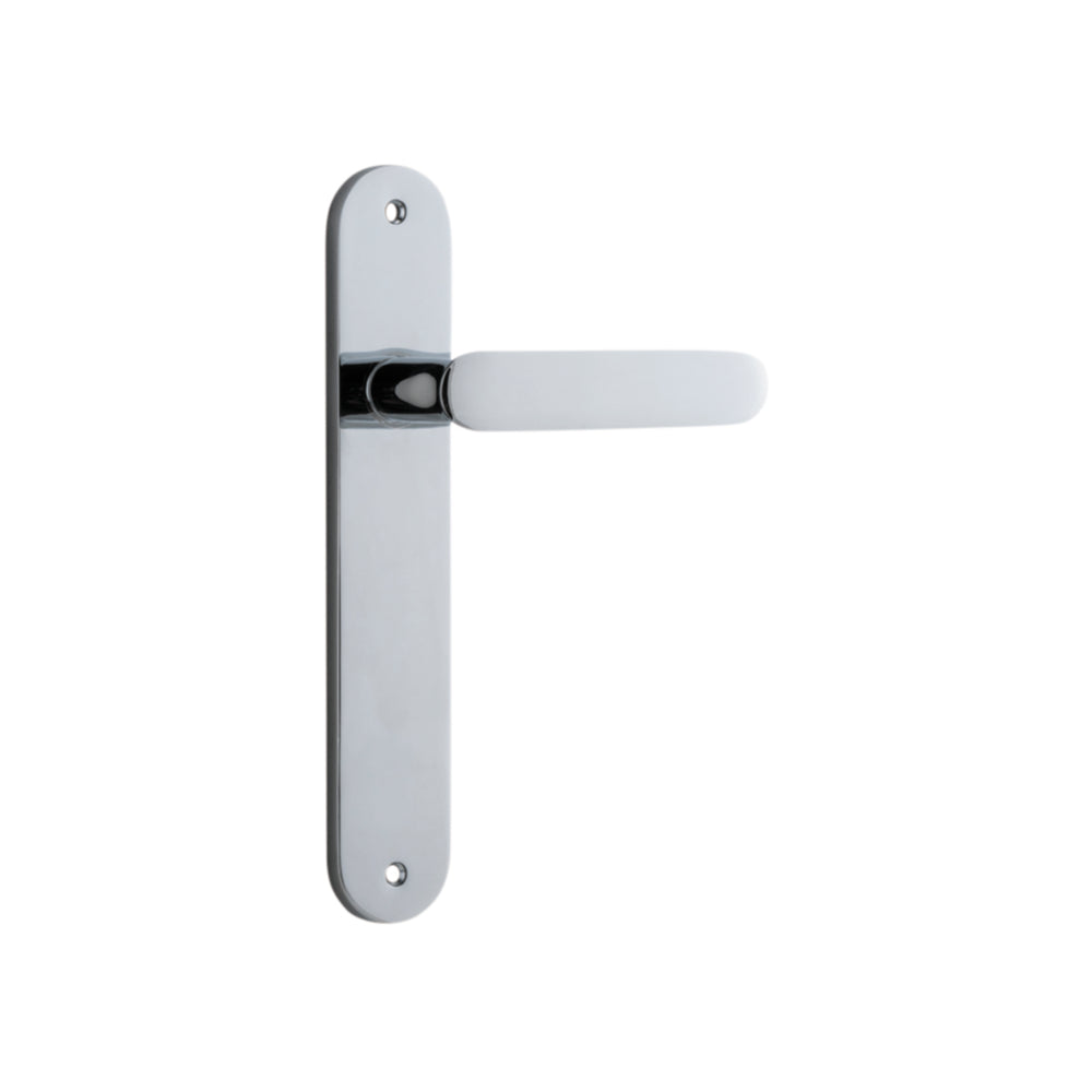 Door Lever Bronte on Long Backplate Polished Chrome H237xW40xP56mm in Polished Chrome