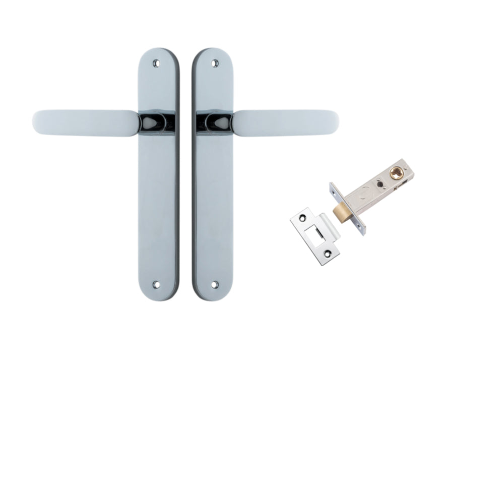 Door Lever Bronte Oval Polished Chrome L117xP53mm BPH240xW40mm Passage Kit Tube Latch Split Cam 'T' Striker Polished Chrome Backset 60mm in Polished Chrome