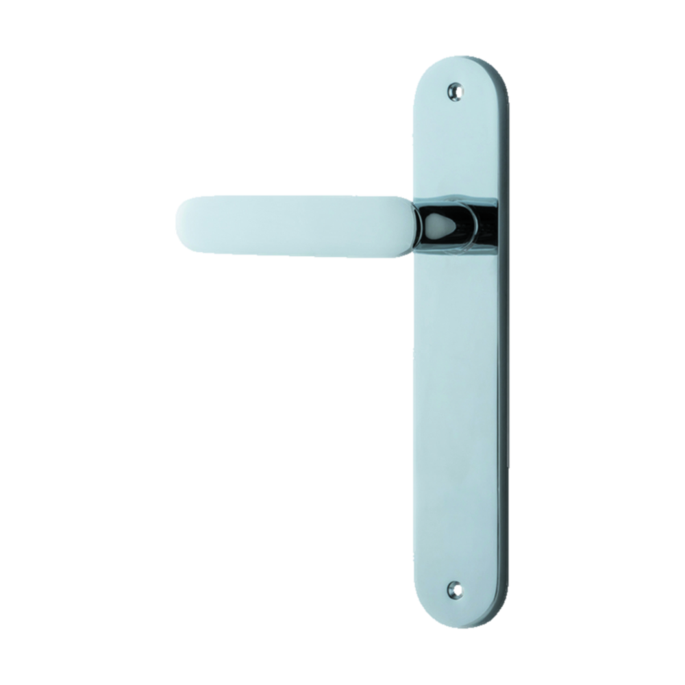 Door Lever Bronte Oval Latch Left Hand Fixed Polished Chrome L117xP53mm BPH240xW40mm in Polished Chrome