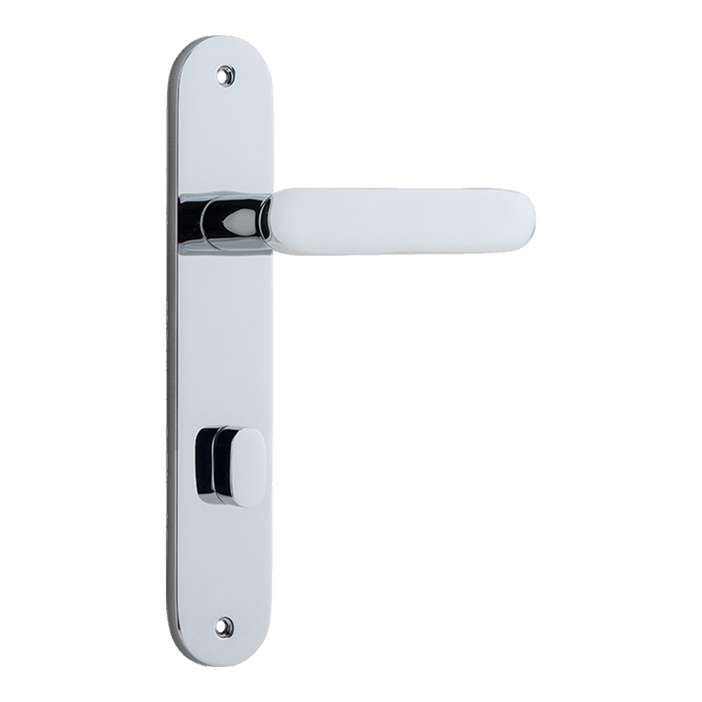 Door Lever Bronte Oval Privacy Polished Chrome CTC85mm H237xW40xP56mm in Polished Chrome